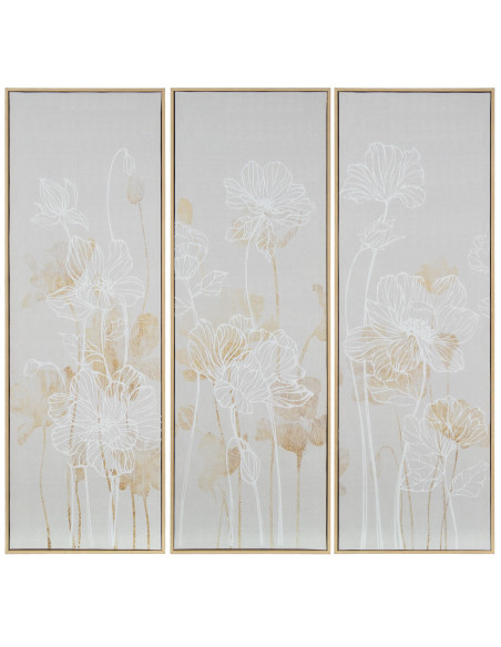 Triptyque toile fleurs cadre bois 30 x 90 cm Aubeline
