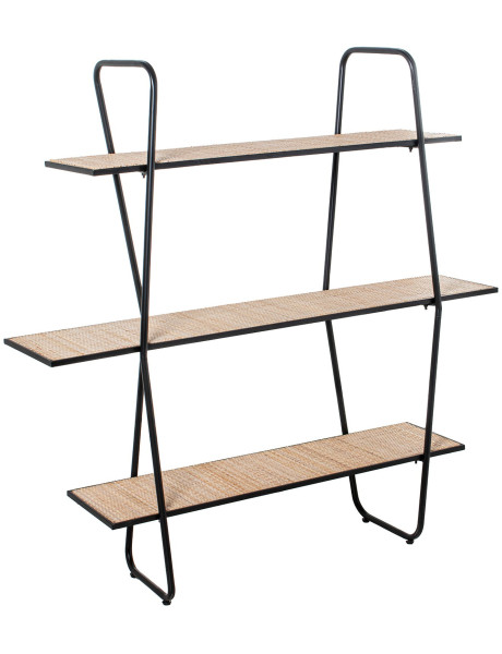 Étagère métal noir et cannage 3 niveaux 120 x 27 x 120 cm...