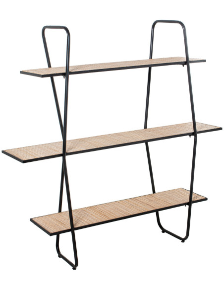 Étagère métal noir et cannage 3 niveaux 120 x 27 x 120 cm Madura