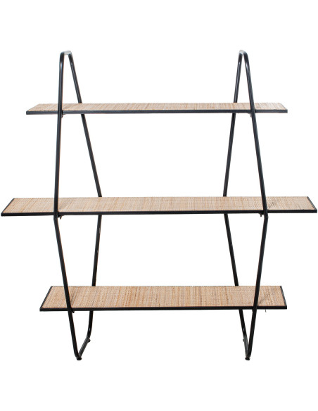 Étagère métal noir et cannage 3 niveaux 120 x 27 x 120 cm Madura