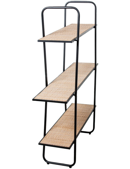 Étagère métal noir et cannage 3 niveaux 120 x 27 x 120 cm Madura