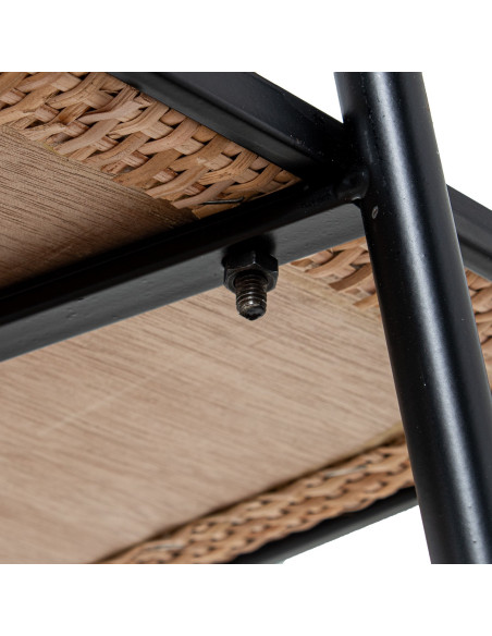 Étagère métal noir et cannage 3 niveaux 120 x 27 x 120 cm Madura