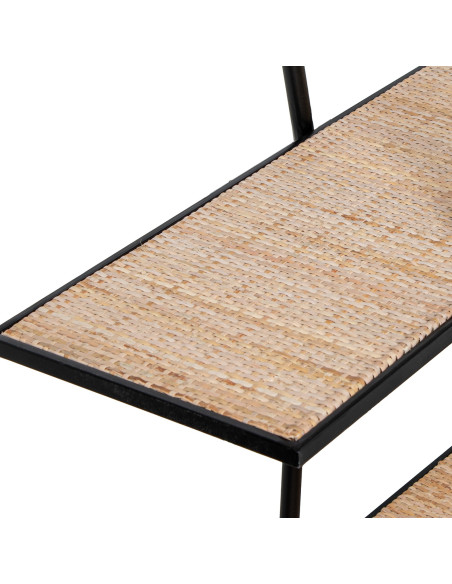 Étagère métal noir et cannage 3 niveaux 120 x 27 x 120 cm Madura