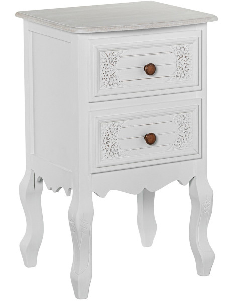 Table de chevet blanche en bois 2 tiroirs 40,5 x 35 x...