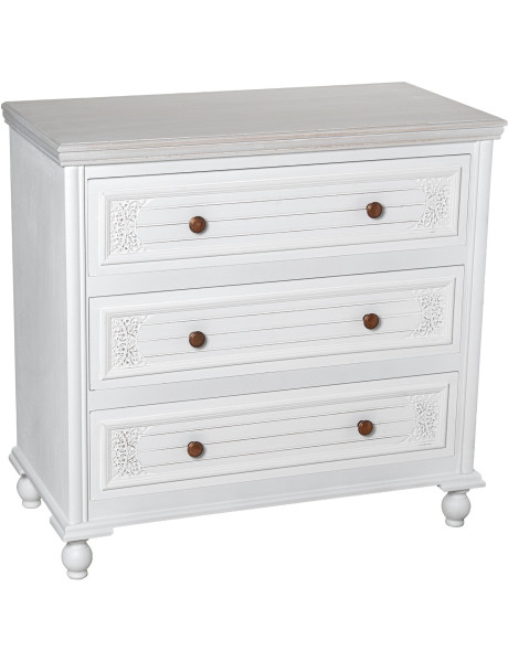 Commode blanche en bois 3 tiroirs 80 x 40 x 78 cm Aubeline