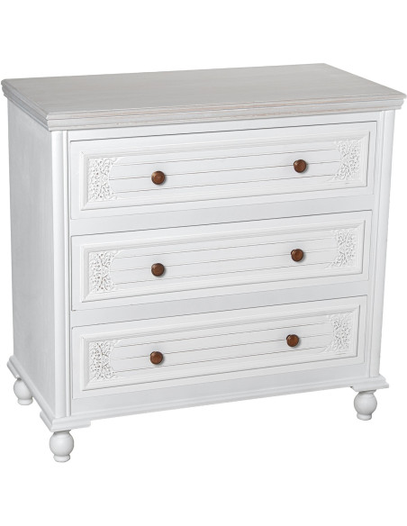 Commode blanche en bois 3 tiroirs 80 x 40 x 78 cm Aubeline