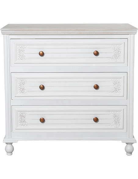 Commode blanche en bois 3 tiroirs 80 x 40 x 78 cm Aubeline