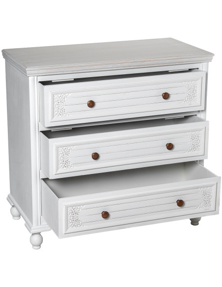 Commode blanche en bois 3 tiroirs 80 x 40 x 78 cm Aubeline