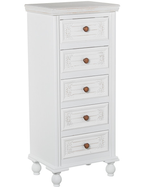 Chiffonnier blanc en bois 5 tiroirs 40 x 30 x 93 cm Aubeline