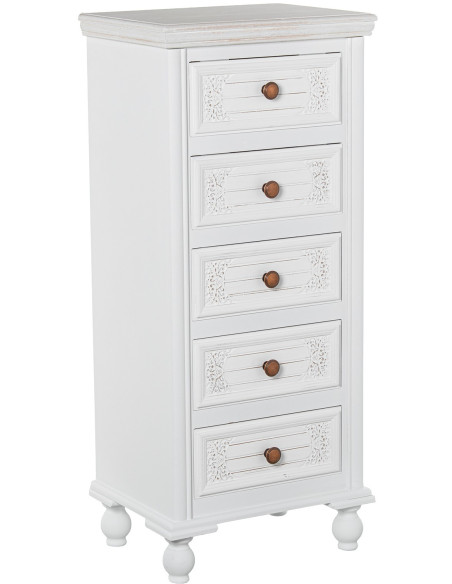 Chiffonnier blanc en bois 5 tiroirs 40 x 30 x 93 cm Aubeline