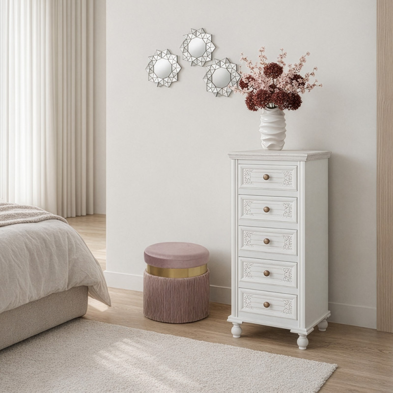 Chiffonnier blanc en bois 5 tiroirs...