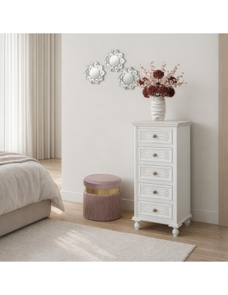 Chiffonnier blanc en bois 5 tiroirs 40 x 30 x 93 cm Aubeline