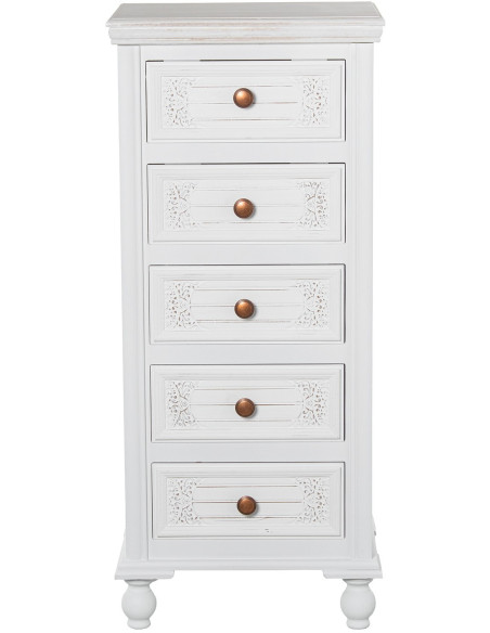 Chiffonnier blanc en bois 5 tiroirs 40 x 30 x 93 cm Aubeline