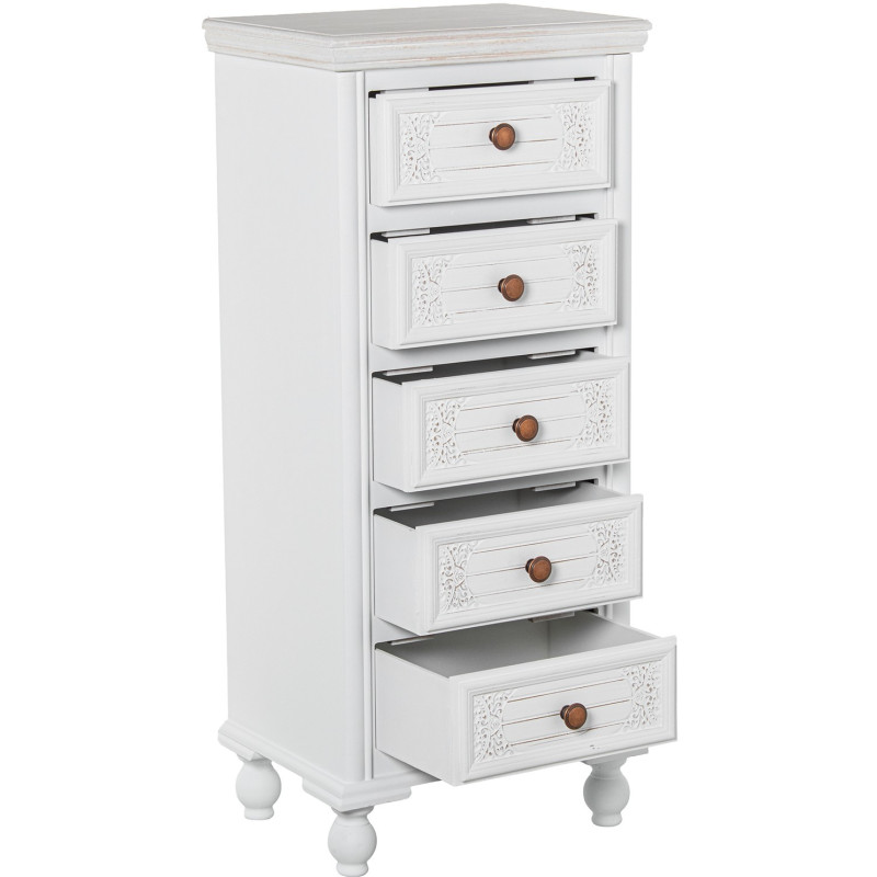 Chiffonnier blanc en bois 5 tiroirs...