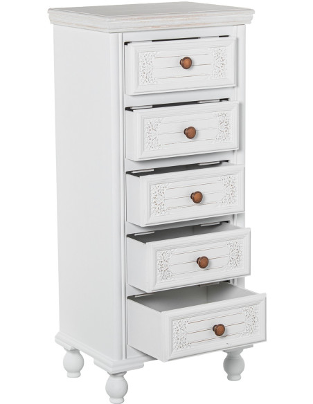 Chiffonnier blanc en bois 5 tiroirs 40 x 30 x 93 cm Aubeline