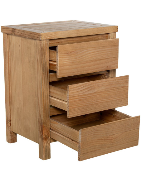 Table de chevet en bois naturel 3 tiroirs 50 x 40 x 66 cm Bréhat