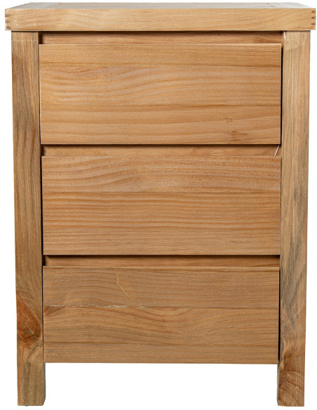 Table de chevet en bois naturel 3 tiroirs 50 x 40 x 66 cm Bréhat