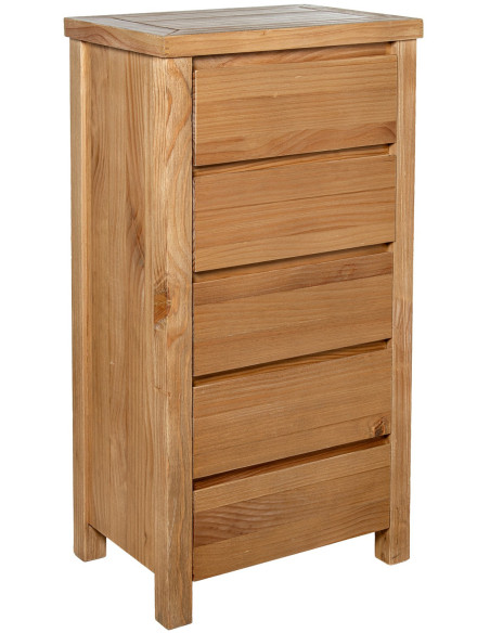 Chiffonnier en bois naturel 5 tiroirs 50 x 35 x 100 cm Bréhat