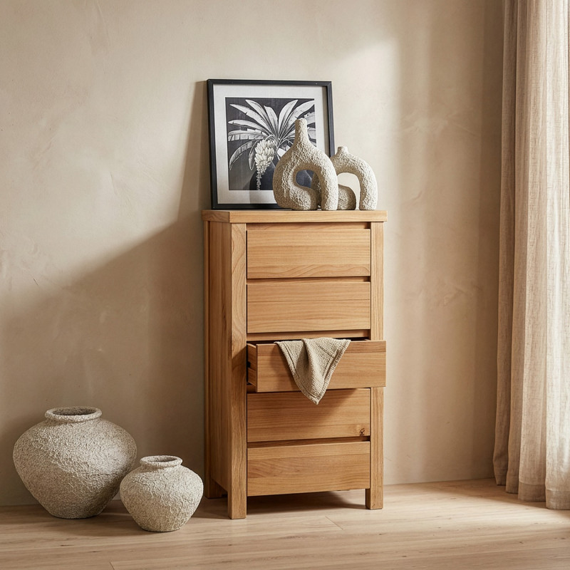 Chiffonnier en bois naturel 5 tiroirs...