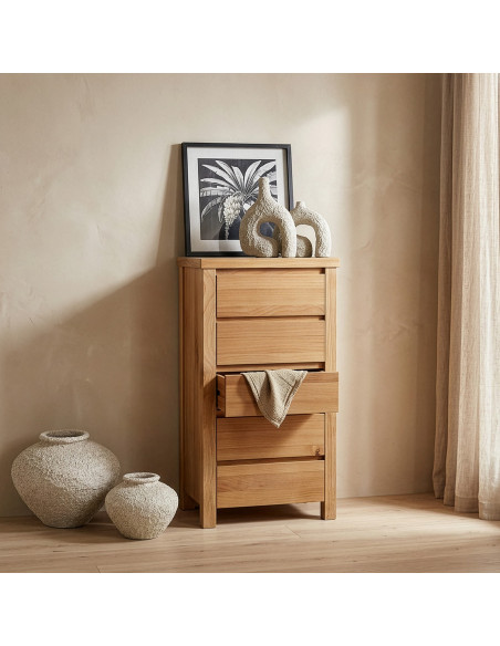 Chiffonnier en bois naturel 5 tiroirs 50 x 35 x 100 cm Bréhat
