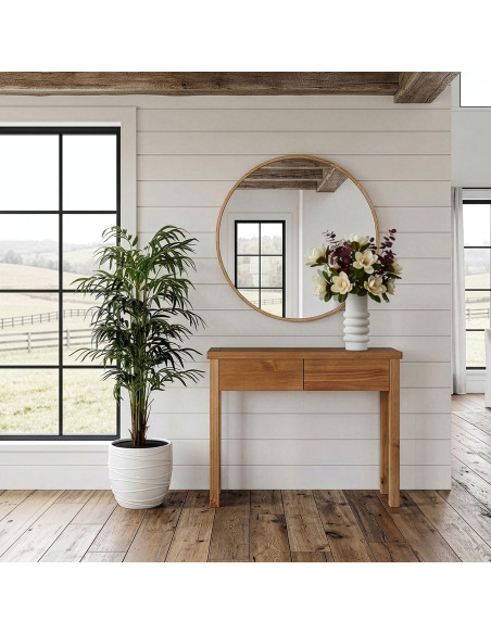 Console d’entrée en bois naturel 2 tiroirs 90 x 28 x 78 cm Bréhat