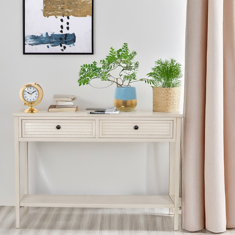 Console en bois beige 2 tiroirs...