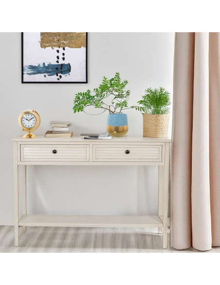 Console en bois beige 2 tiroirs 110x28x75 cm Sélune