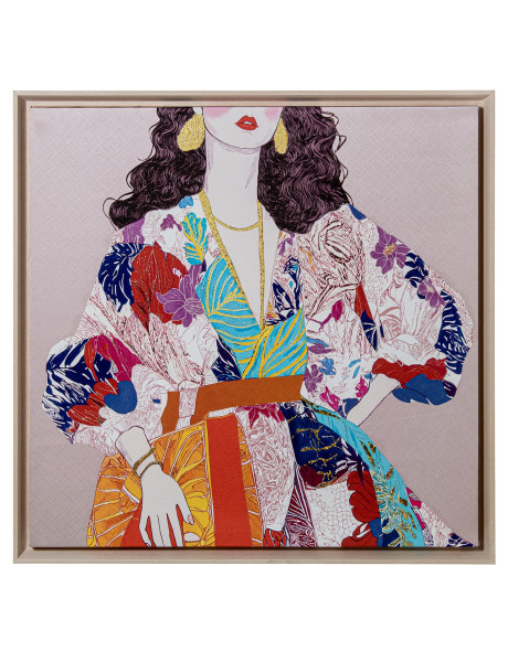 Tableau femme sur toile rose cadre PS 80x80 cm Calypa