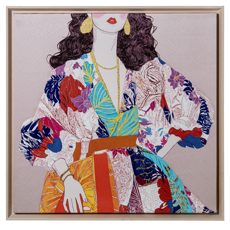 Tableau femme sur toile rose cadre PS...
