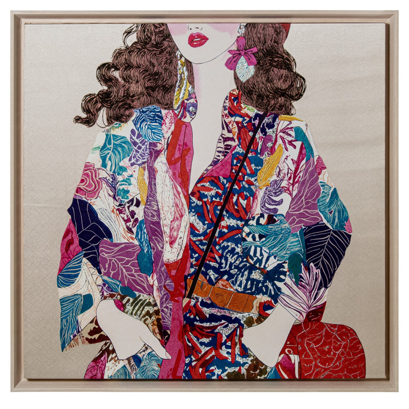 Tableau femme sur toile rose cadre PS...