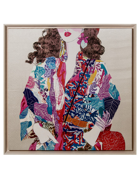 Tableau femme sur toile rose cadre PS 80x80 cm Velina