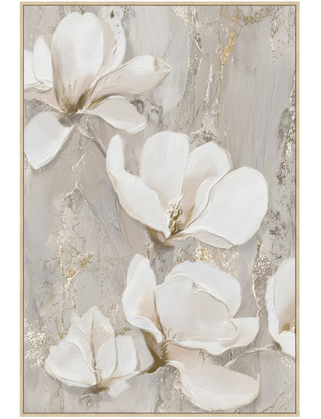 Tableau fleurs blanches sur toile cadre bois naturel...