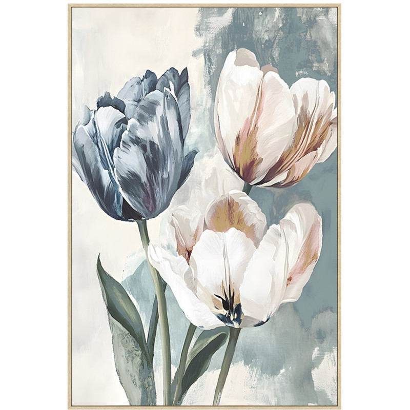 Tableau fleurs sur toile bleu grisé...
