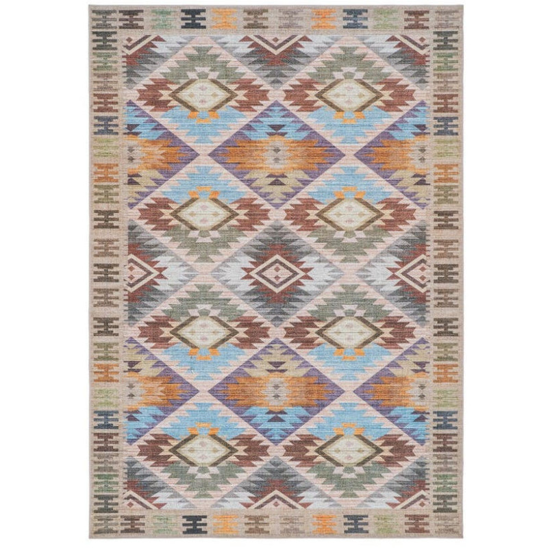 Tapis motif kilim beige et bleu...