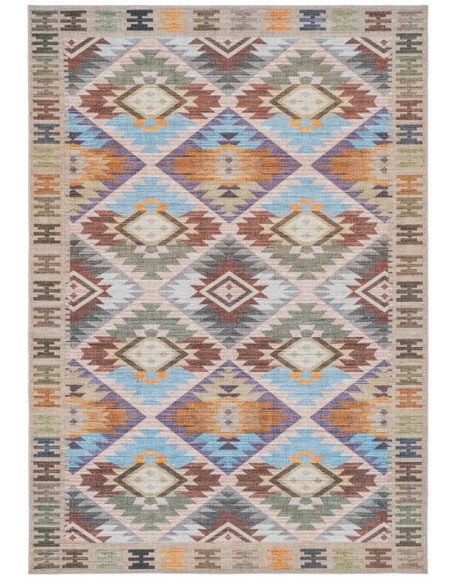 Tapis motif kilim beige et bleu 160x230 cm Iskala