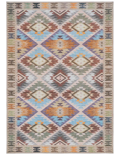 Tapis kilim en polyester beige et bleu 200x300 cm Iskala