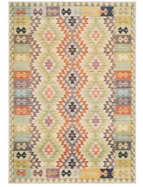 Tapis kilim en polyester beige vert et terracotta 160x230...