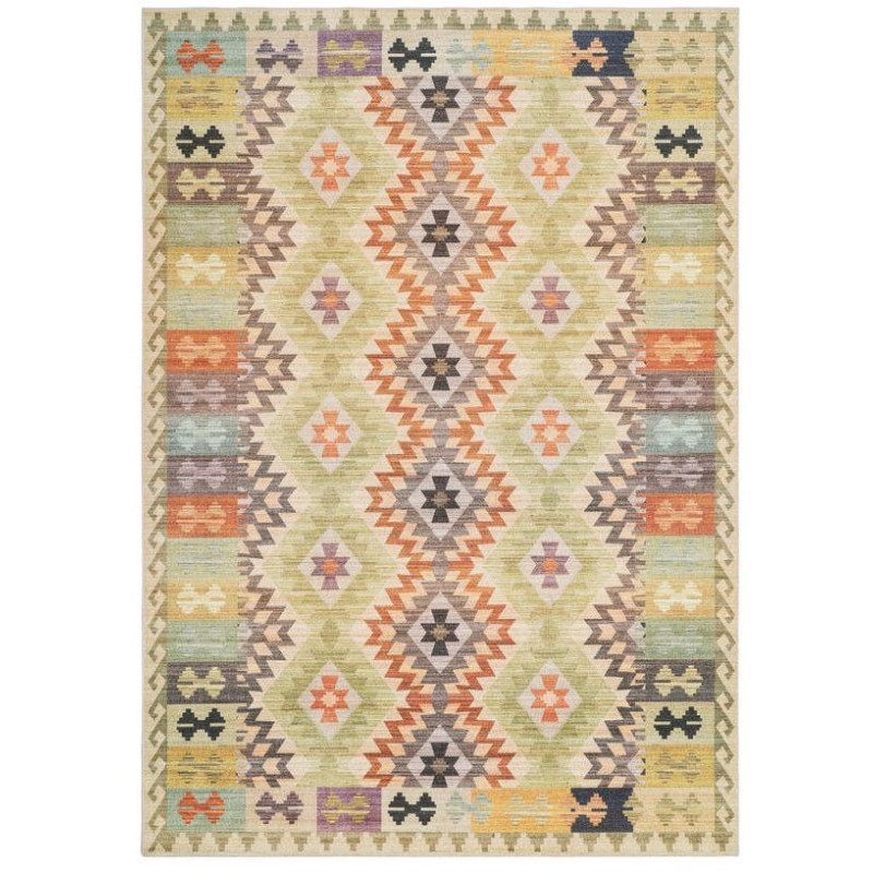 Tapis kilim en polyester beige vert...