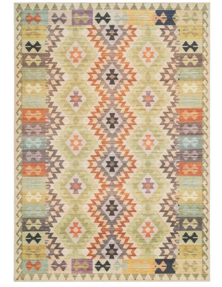 Tapis kilim en polyester beige vert et terracotta 160x230 cm Tazira