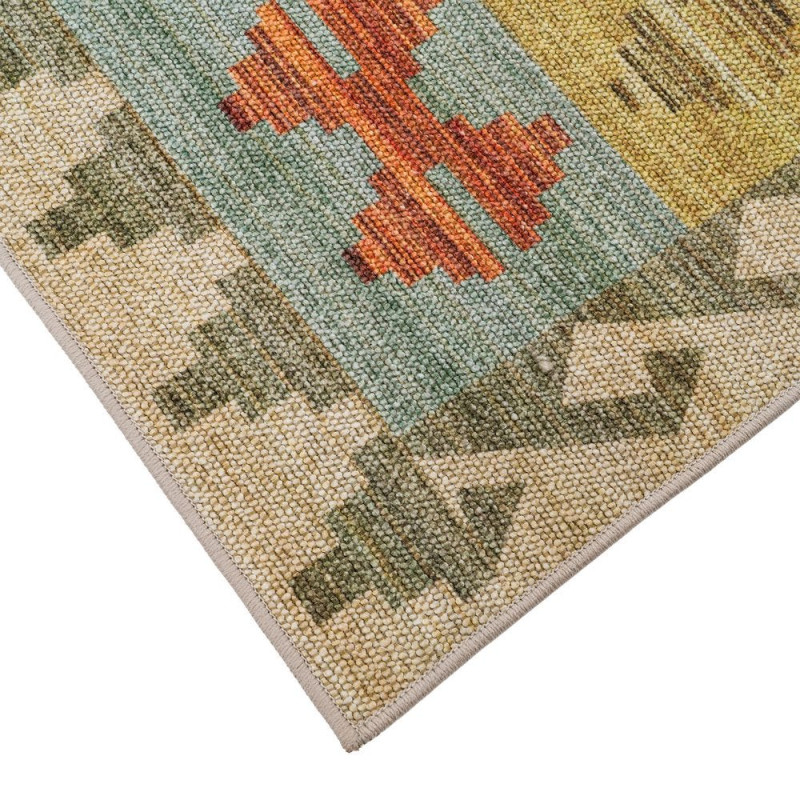 Tapis kilim en polyester beige vert...