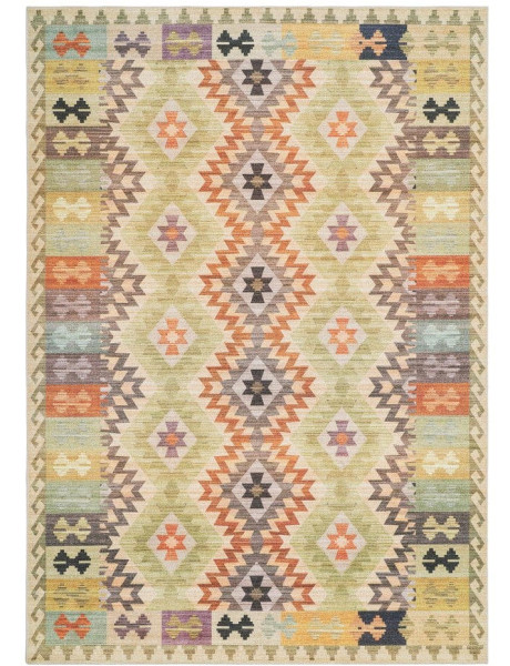 Tapis kilim en polyester beige vert et terracotta 200x300...