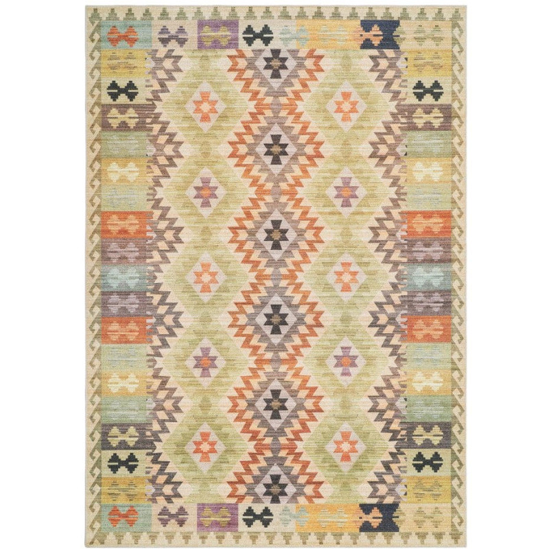 Tapis kilim en polyester beige vert...