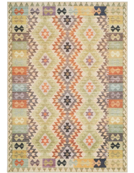 Tapis kilim en polyester beige vert et terracotta 200x300 cm Tazira