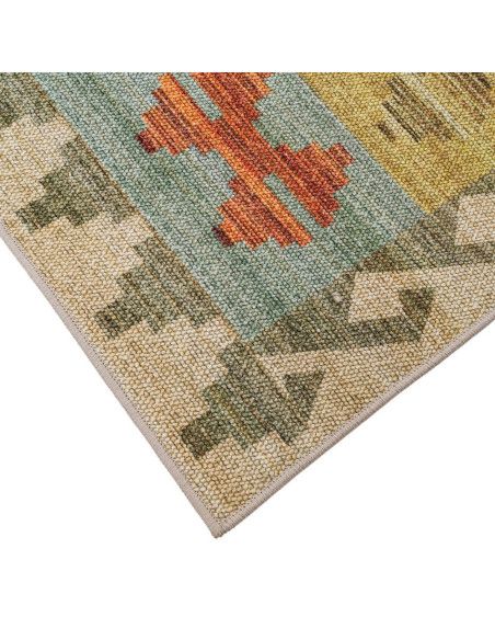 Tapis kilim en polyester beige vert et terracotta 200x300 cm Tazira