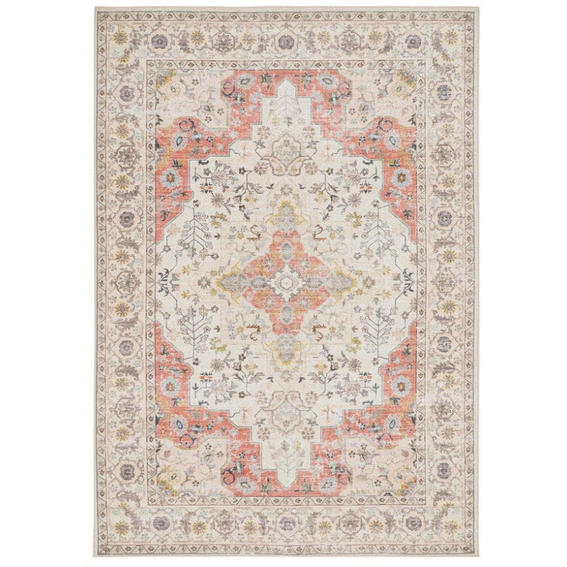 Tapis oriental vintage beige et rose...