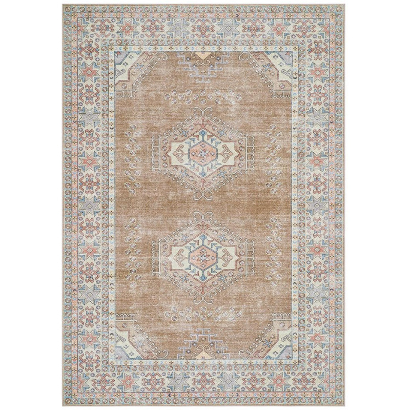 Tapis oriental vintage beige et bleu...