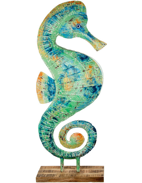 Sculpture hippocampe en fer patiné turquoise 163 cm Marélys