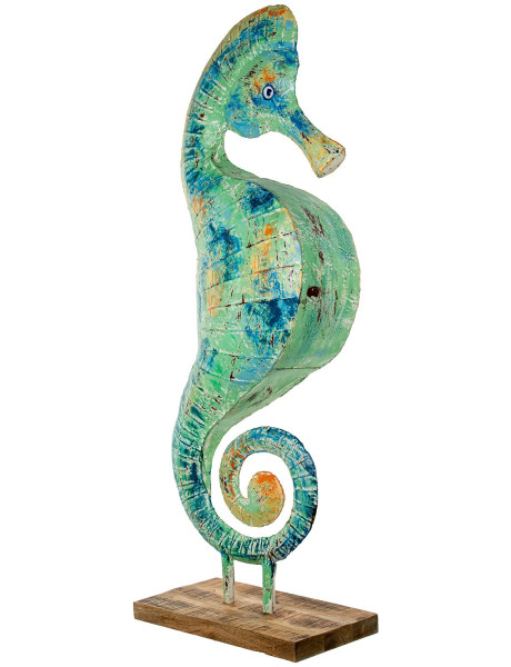 Sculpture hippocampe en fer patiné turquoise 163 cm Marélys