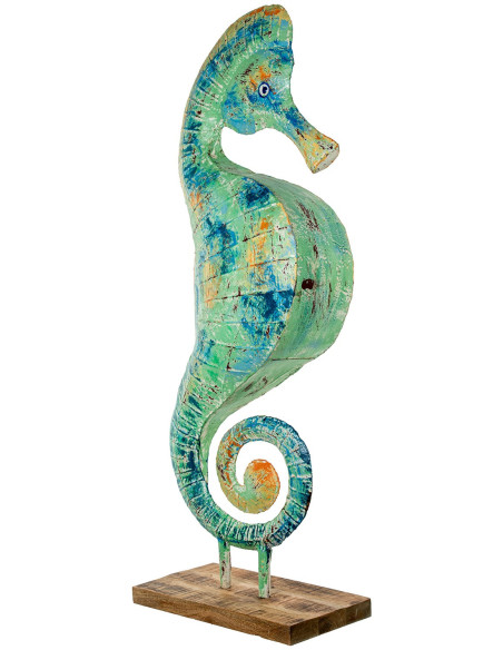 Sculpture hippocampe en fer patiné turquoise 163 cm Marélys