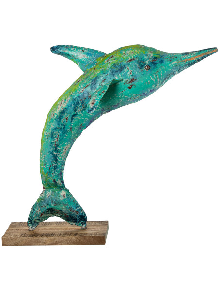 Sculpture dauphin en fer sur socle bois 123 cm Marélys